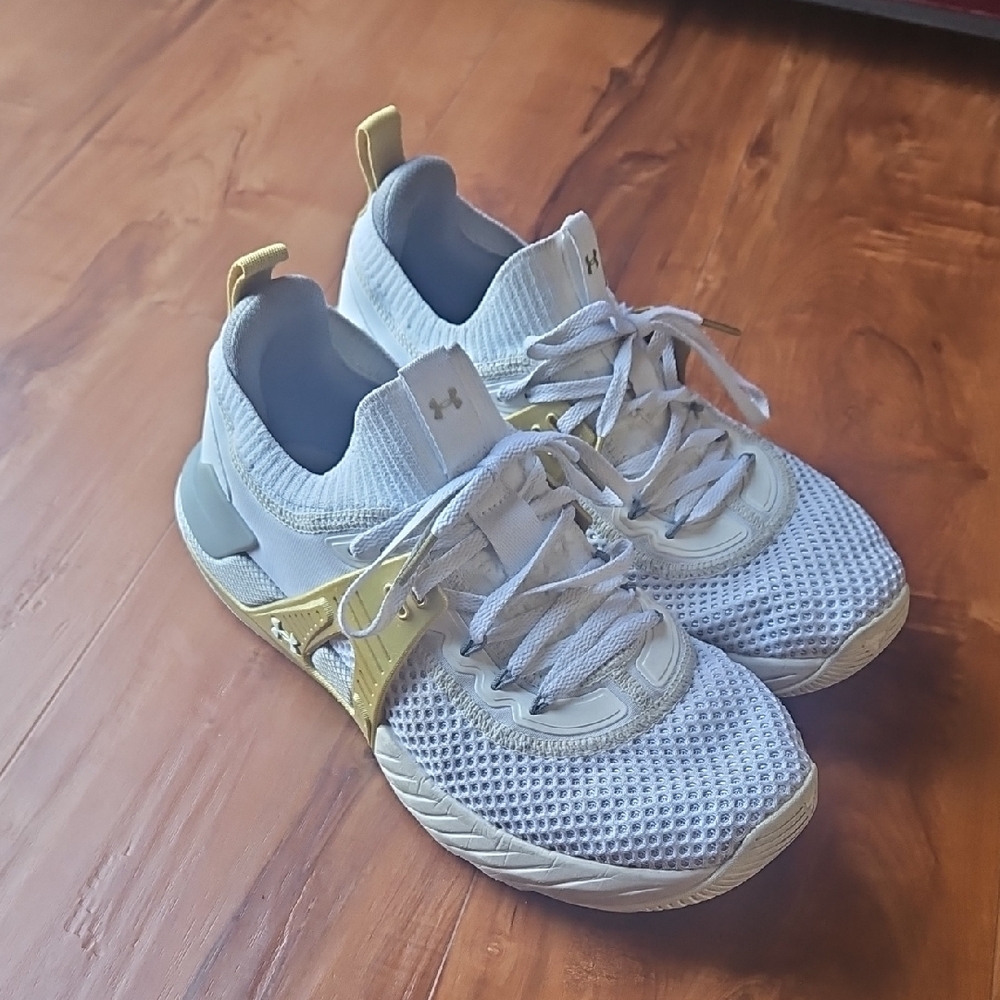 Project Rock Under Armour White and Gold Sneakers